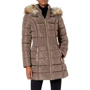 Womens coat with zig zag cinched waist, small, warm taupe, NEVER WORN